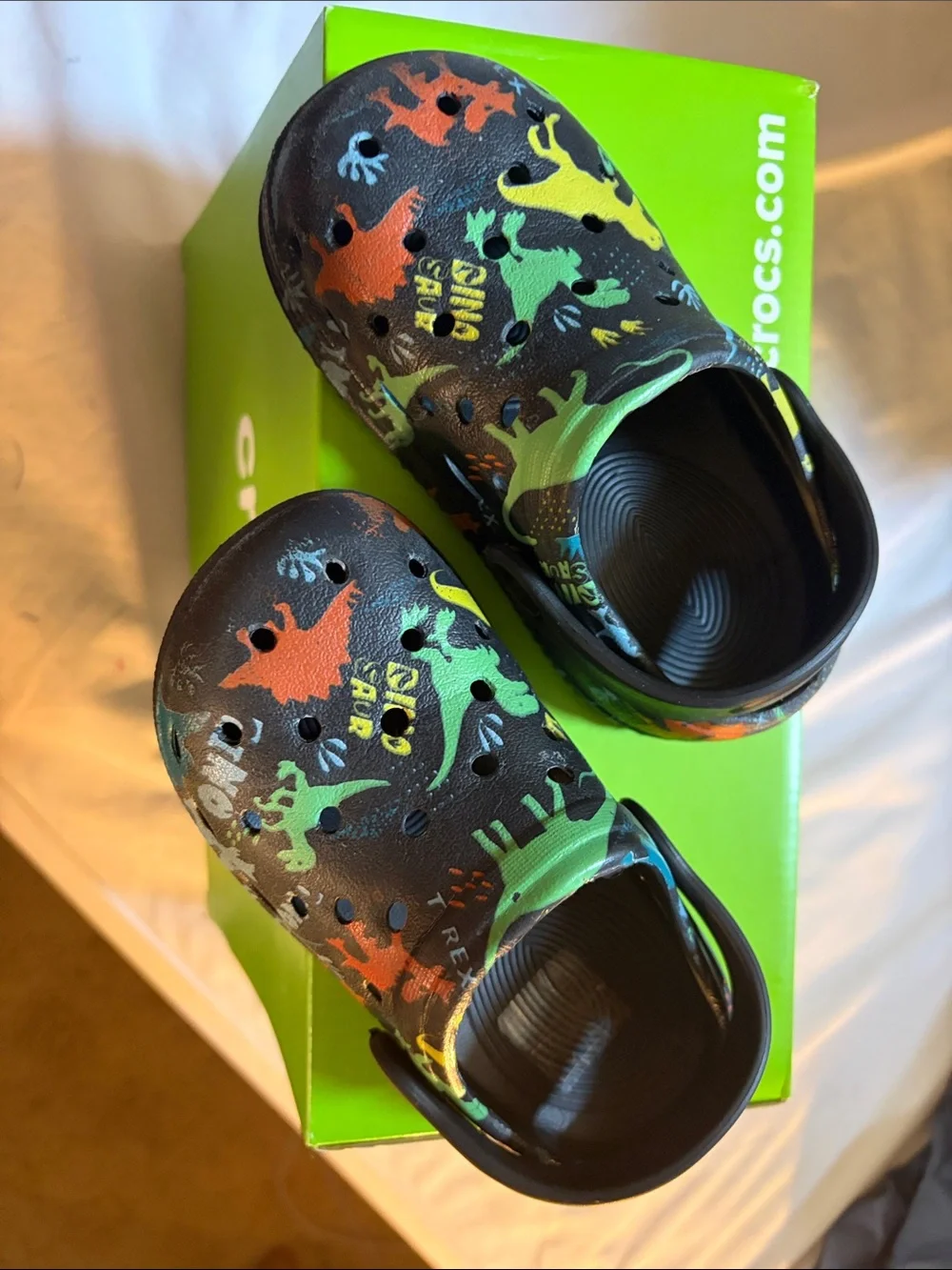 CROCS Kids' Two-Pair Set — Gray and Black with Multicolor Dino Accents